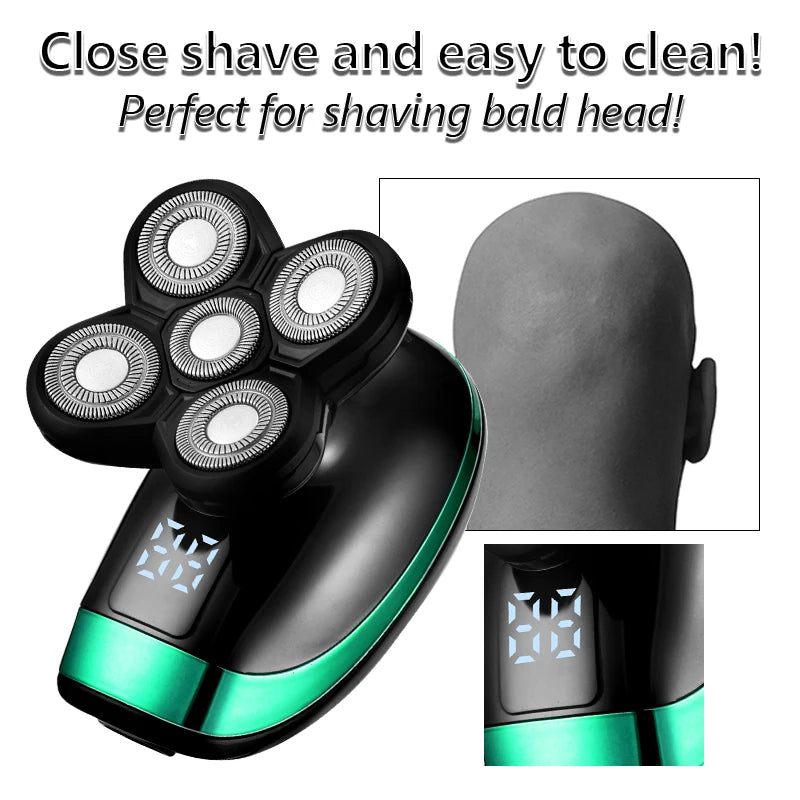 5-in-1 4D Men's Rechargeable Electric Shaver & Trimmer - Bald Head, Beard, Nose, Ear, Facial Grooming Kit