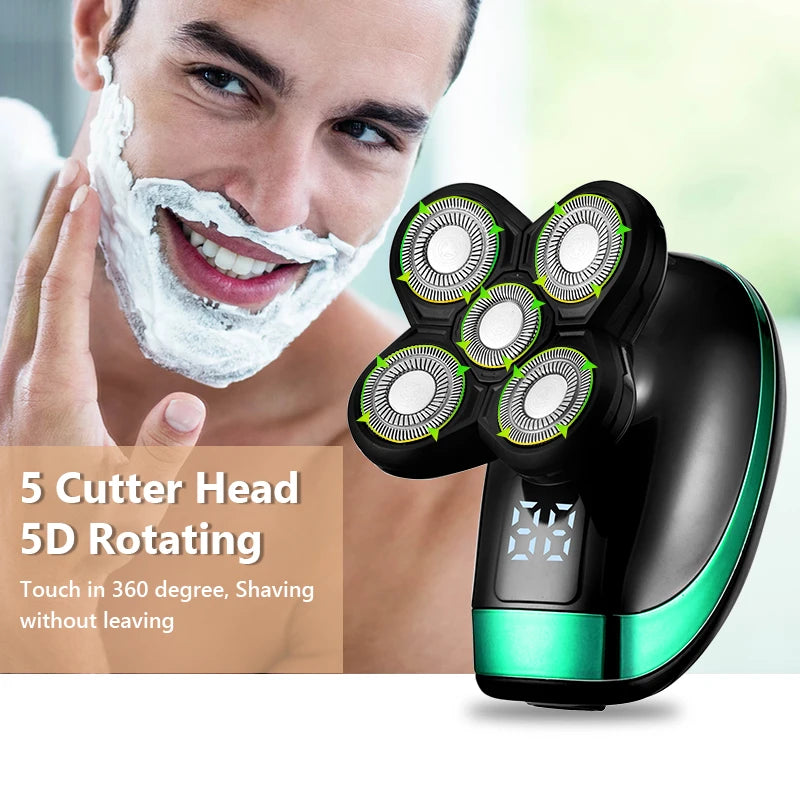 5-in-1 4D Men's Rechargeable Electric Shaver & Trimmer - Bald Head, Beard, Nose, Ear, Facial Grooming Kit