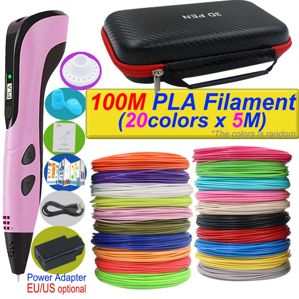 "2025 3D Printing Pen for Kids - DIY 3D Art, LCD Screen, Power Adapter, and 200m PLA Filament"