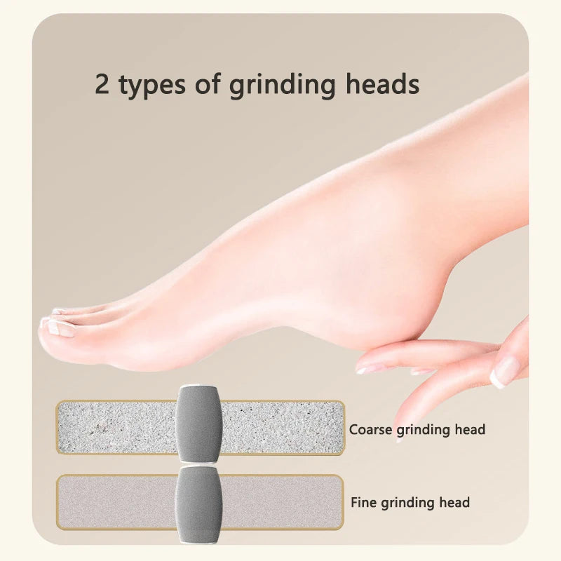 Electric Foot Grinder - Rechargeable with 2 Grinding Heads for Polishing Thick Skin & Calluses