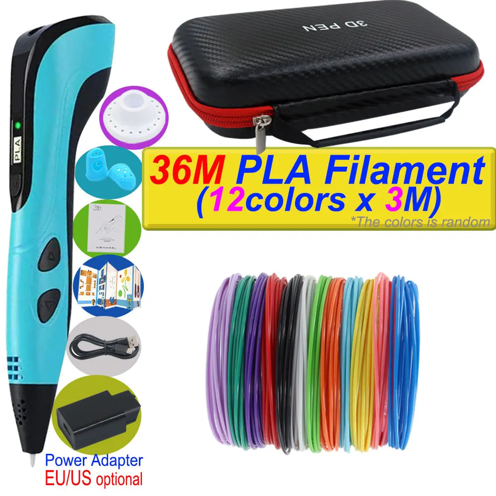 "2025 3D Printing Pen for Kids - DIY 3D Art, LCD Screen, Power Adapter, and 200m PLA Filament"