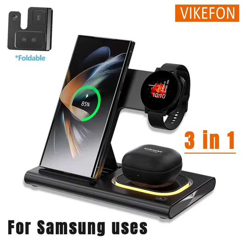 30W 3-in-1 Foldable Wireless Charger for Samsung & Galaxy Devices