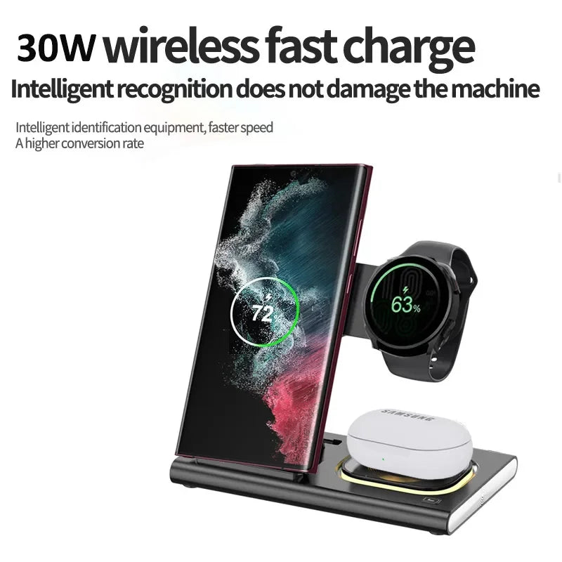 30W 3-in-1 Foldable Wireless Charger for Samsung & Galaxy Devices