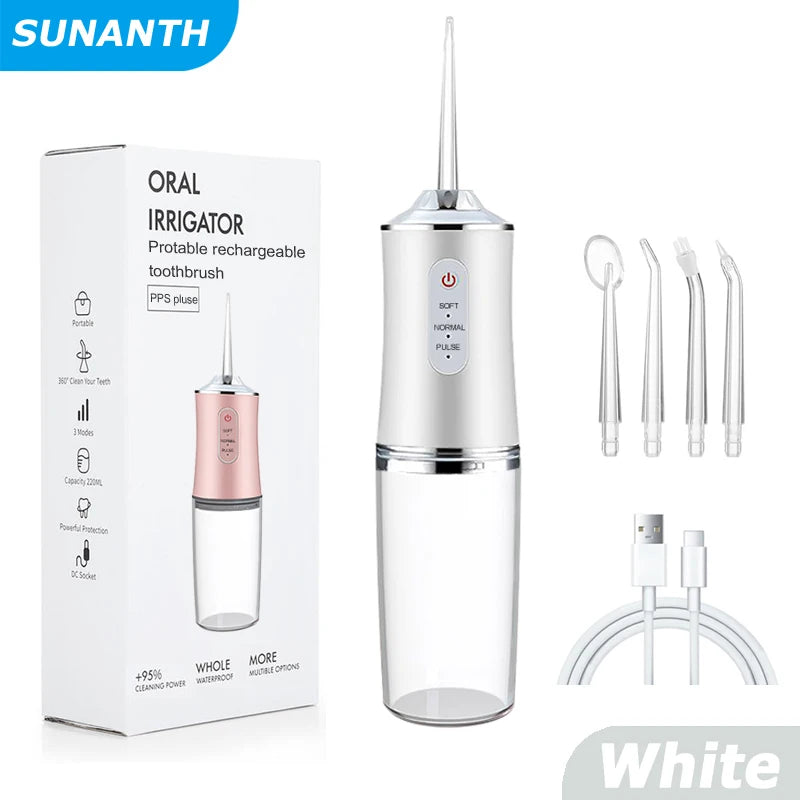 USB Portable Oral Irrigator - 200ML Water Flosser with 4 Nozzles for Teeth & Mouth Cleaning