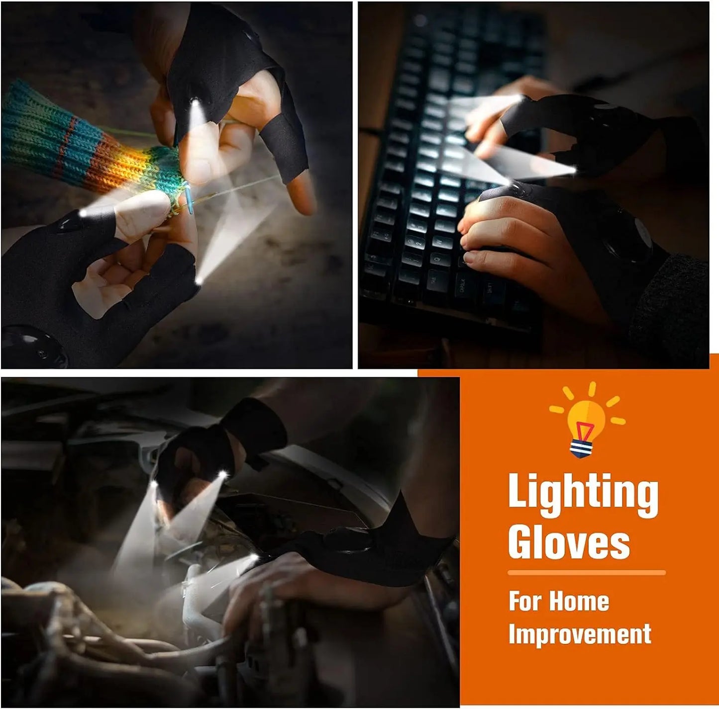 LED Fingerless Gloves for Men & Women - Waterproof, Night Fishing, Cycling, Running, and Outdoor Use