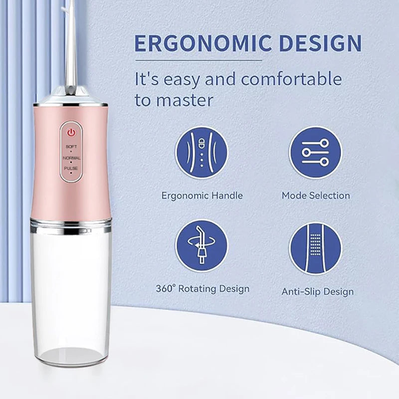 USB Portable Oral Irrigator - 200ML Water Flosser with 4 Nozzles for Teeth & Mouth Cleaning