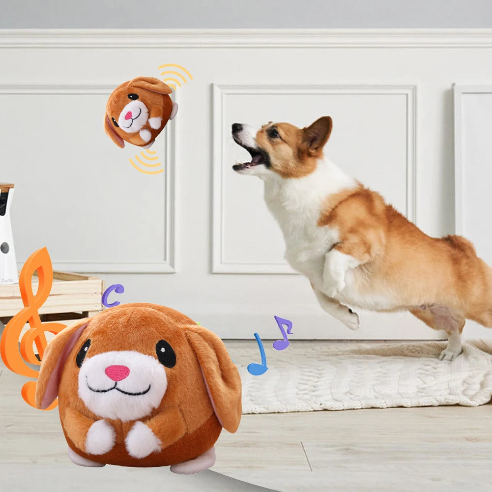 Plush Automatic Bouncing Dog Toy - Music, Vibration, and Self-Moving Interactive Ball