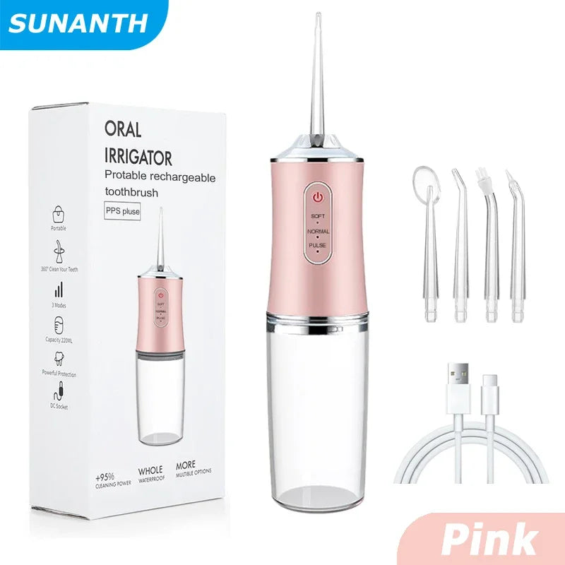 USB Portable Oral Irrigator - 200ML Water Flosser with 4 Nozzles for Teeth & Mouth Cleaning