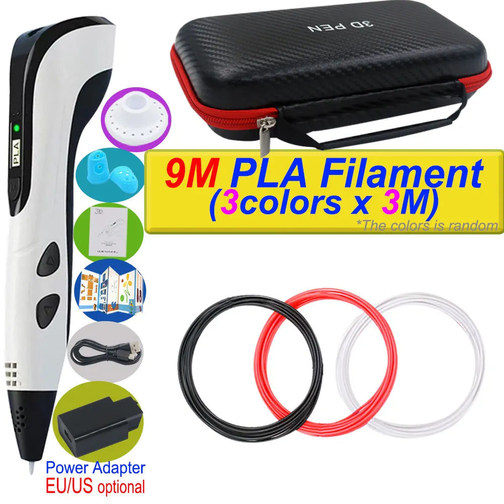 "2025 3D Printing Pen for Kids - DIY 3D Art, LCD Screen, Power Adapter, and 200m PLA Filament"