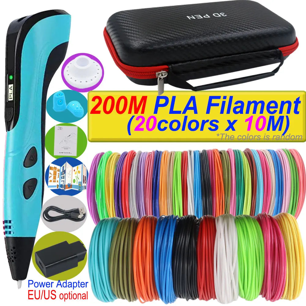 "2025 3D Printing Pen for Kids - DIY 3D Art, LCD Screen, Power Adapter, and 200m PLA Filament"