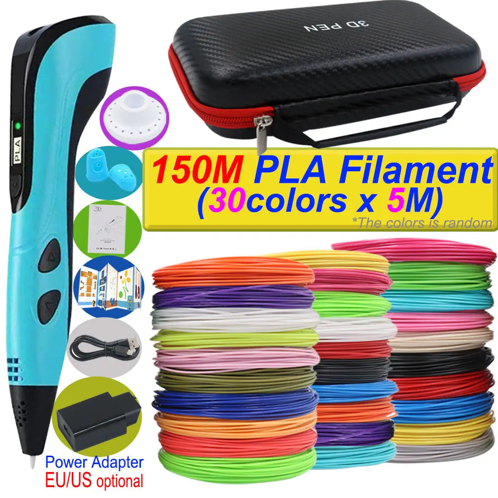 "2025 3D Printing Pen for Kids - DIY 3D Art, LCD Screen, Power Adapter, and 200m PLA Filament"