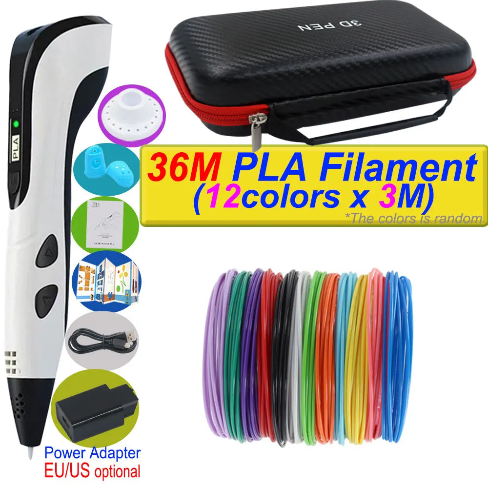 "2025 3D Printing Pen for Kids - DIY 3D Art, LCD Screen, Power Adapter, and 200m PLA Filament"