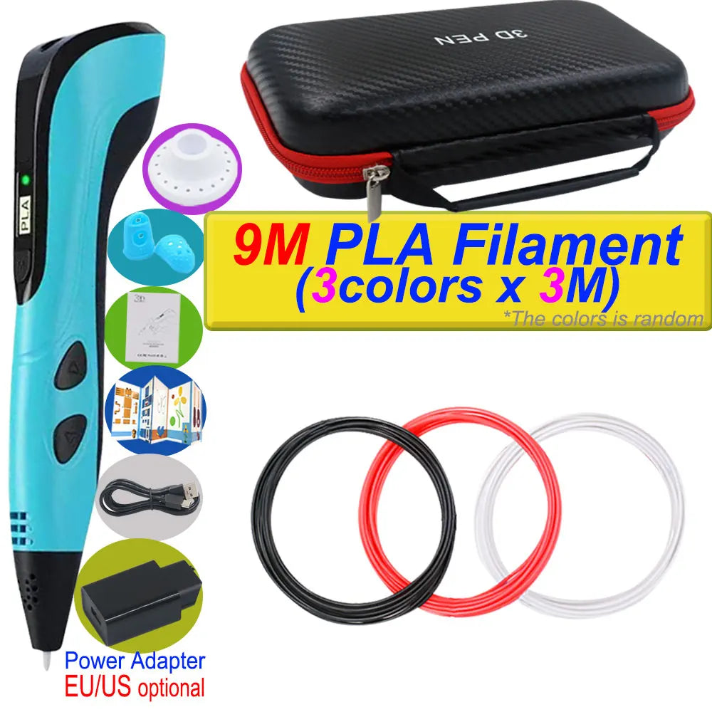 "2025 3D Printing Pen for Kids - DIY 3D Art, LCD Screen, Power Adapter, and 200m PLA Filament"