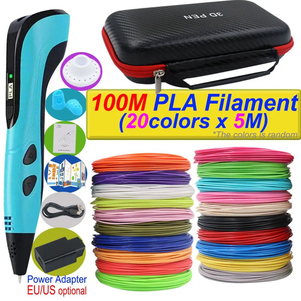 "2025 3D Printing Pen for Kids - DIY 3D Art, LCD Screen, Power Adapter, and 200m PLA Filament"