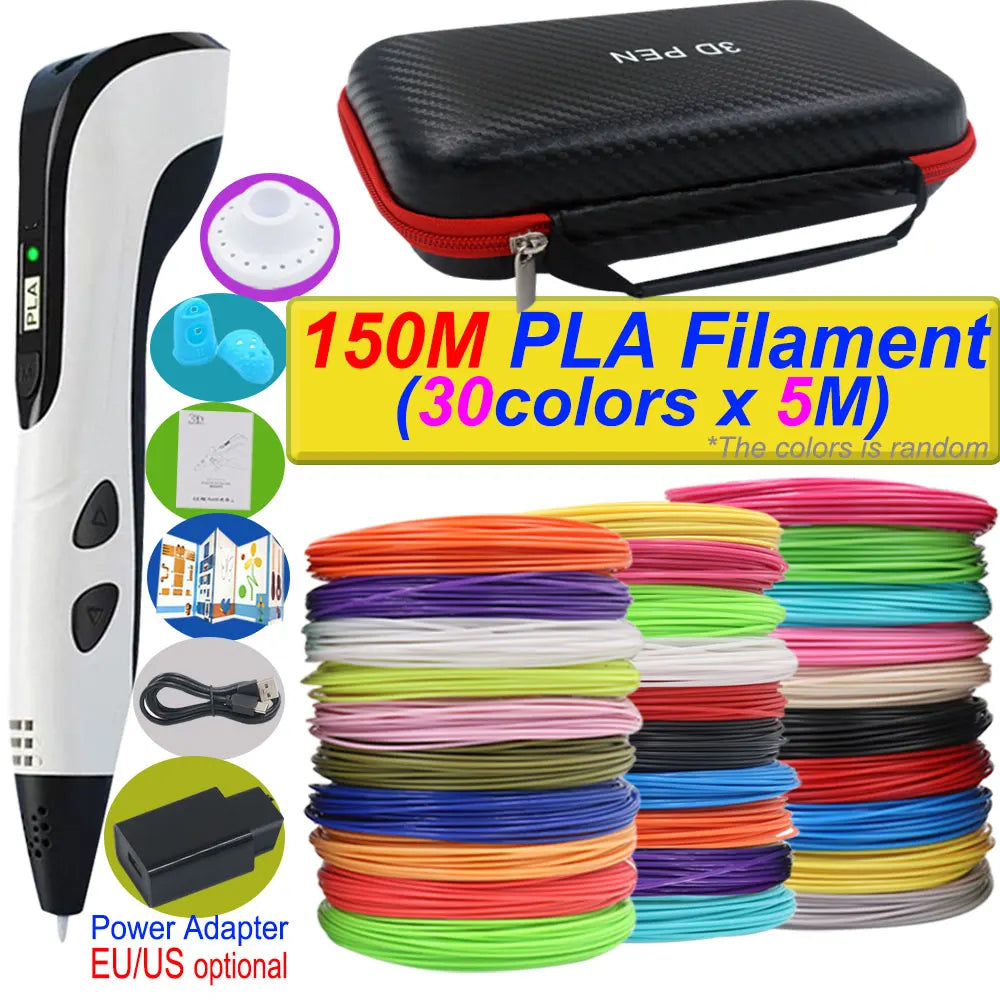 "2025 3D Printing Pen for Kids - DIY 3D Art, LCD Screen, Power Adapter, and 200m PLA Filament"