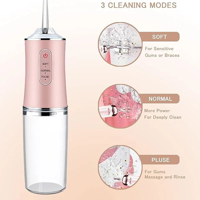 USB Portable Oral Irrigator - 200ML Water Flosser with 4 Nozzles for Teeth & Mouth Cleaning