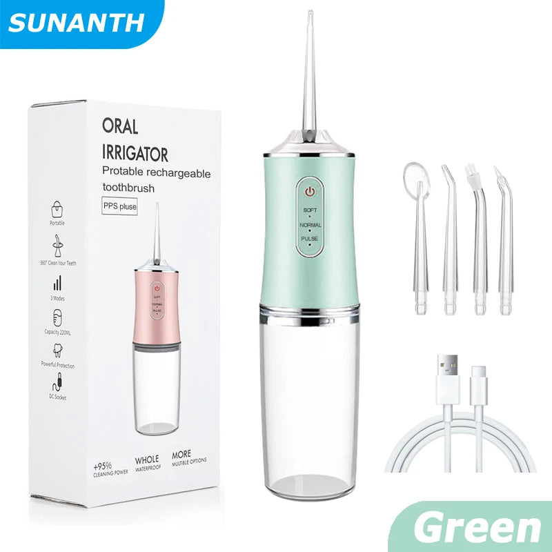 USB Portable Oral Irrigator - 200ML Water Flosser with 4 Nozzles for Teeth & Mouth Cleaning