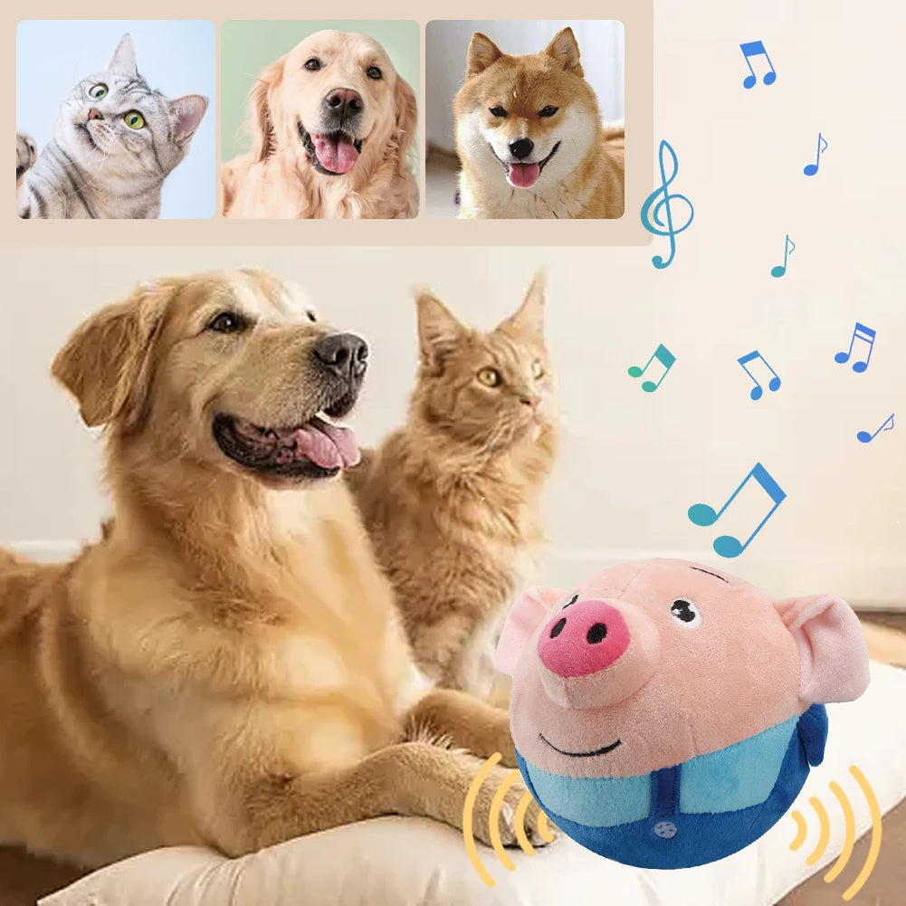 Plush Automatic Bouncing Dog Toy - Music, Vibration, and Self-Moving Interactive Ball